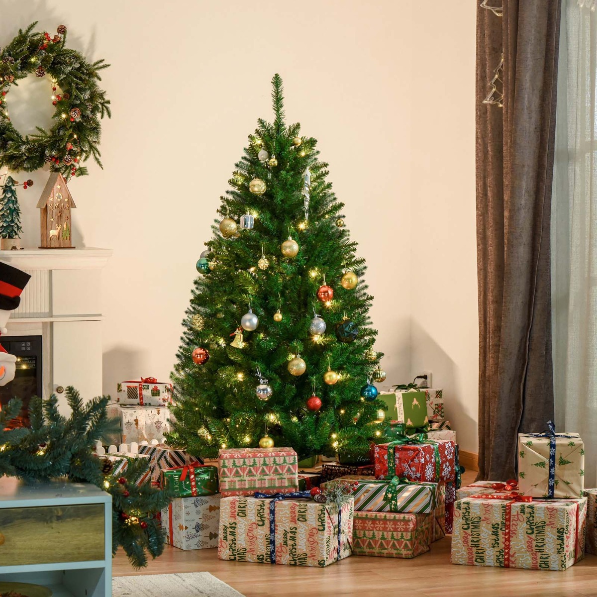 OHS Pre-Lit Artificial Christmas Tree With Warm White LED Lights, Green – 5ft