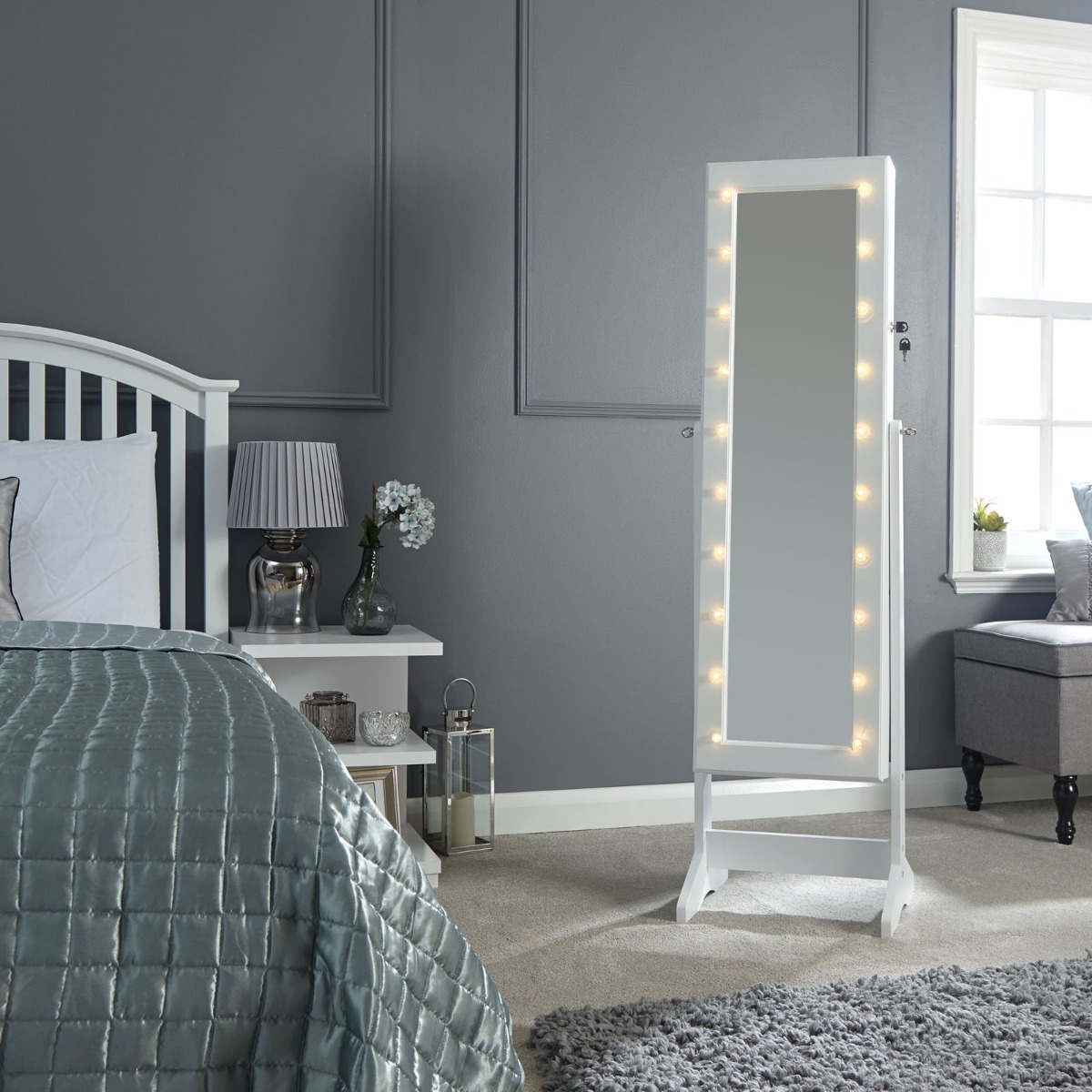 Amore Jewellery Armoire With LED Lights – White