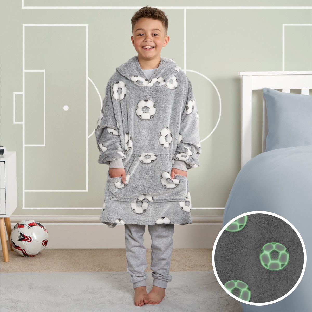 OHS Kids Glow In The Dark Football Hoodie Blanket – Grey