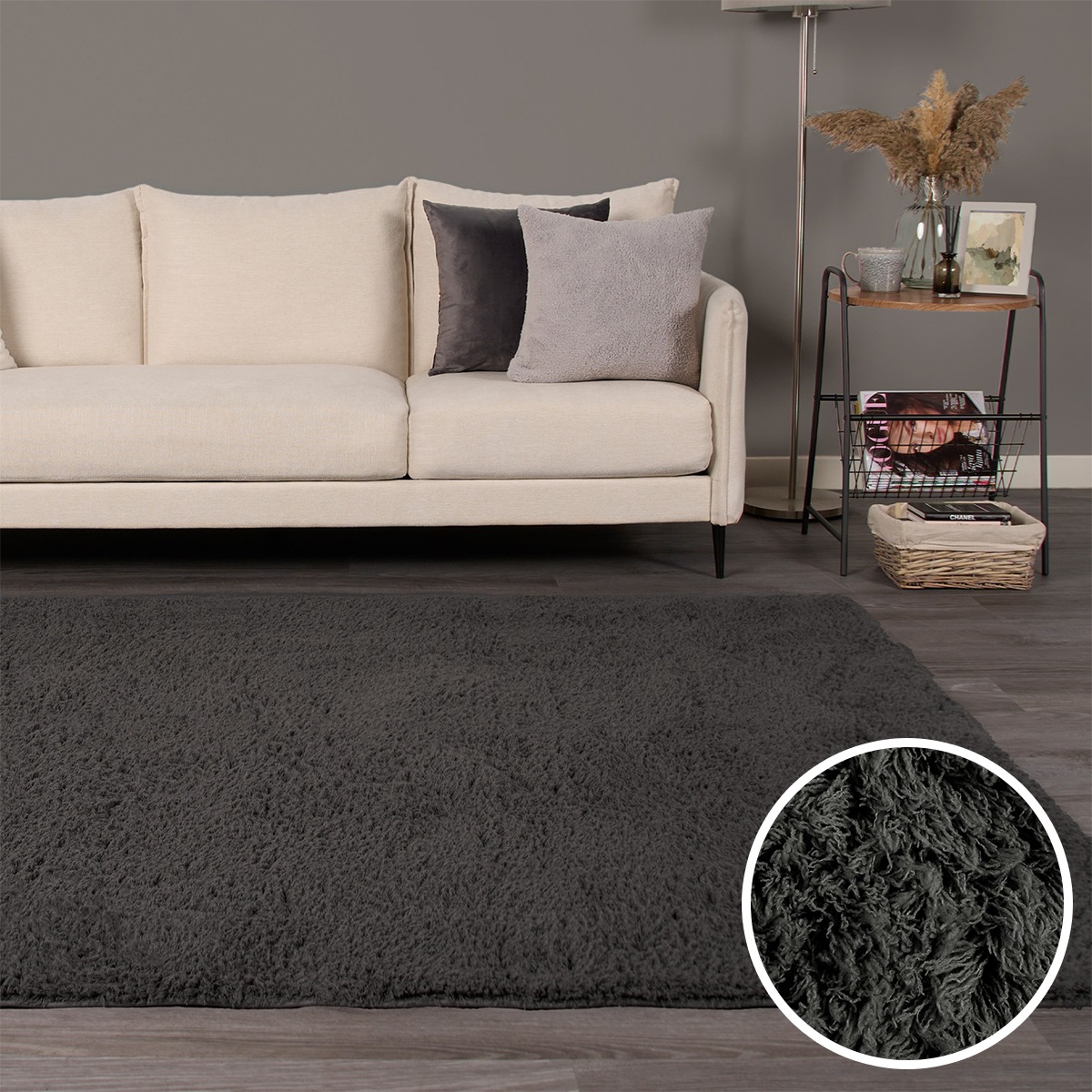 OHS Cosy Teddy Rug, Charcoal – 120 x 170cm
