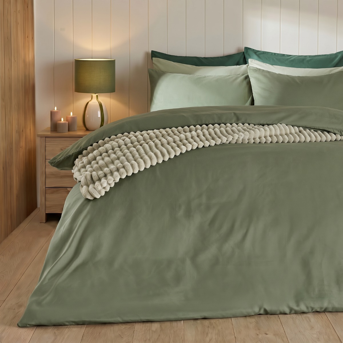 OHS Plain Dyed Duvet Cover with Pillowcase Bedding Set in Bottle Green | Size: Double