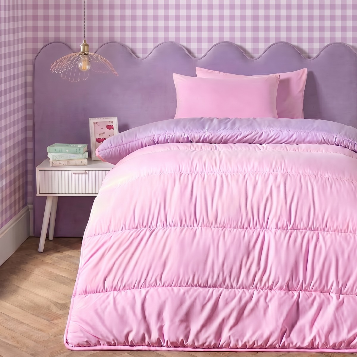 OHS Coverless 10.5 Tog Reversible Duvet & Pillowcase, Pink/Lilac – Double