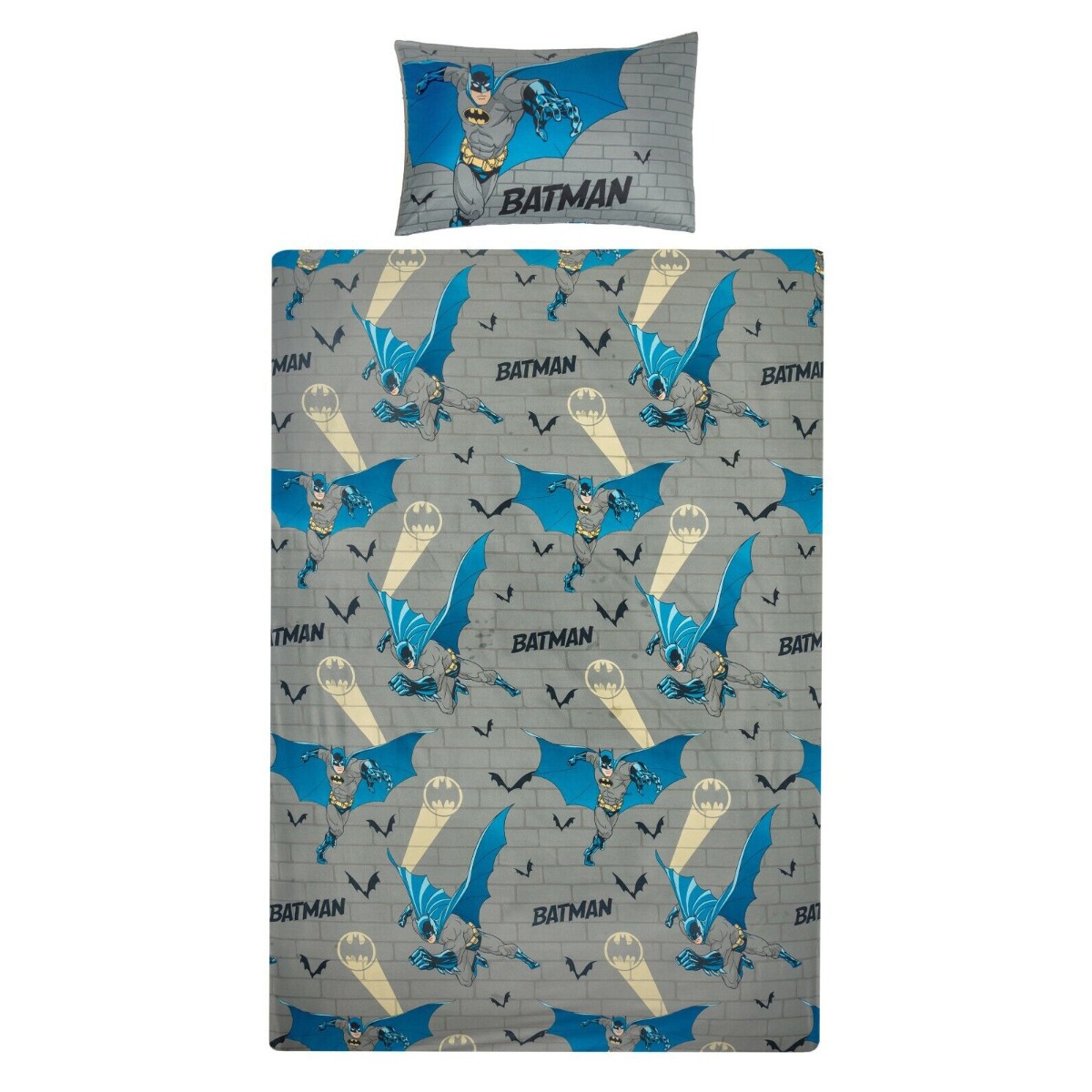 DC Batman Bat Signal Reversible Duvet Cover Set, Blue/Grey – Single