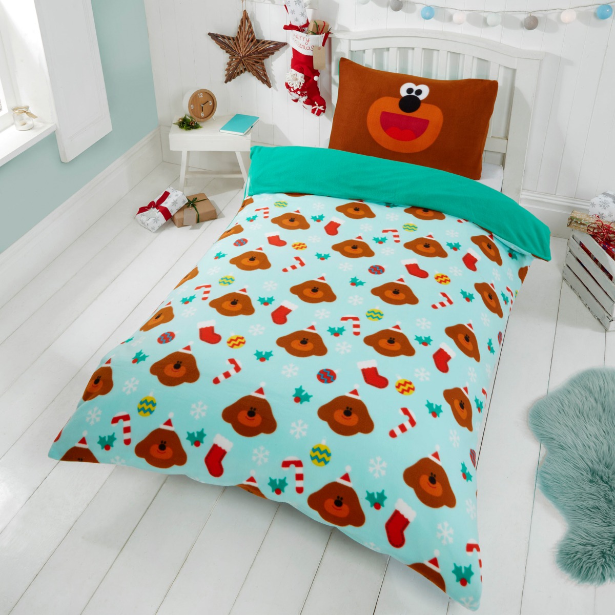 Kids Hey Duggee Christmas Decor Fleece Duvet Cover Set, Green – Single