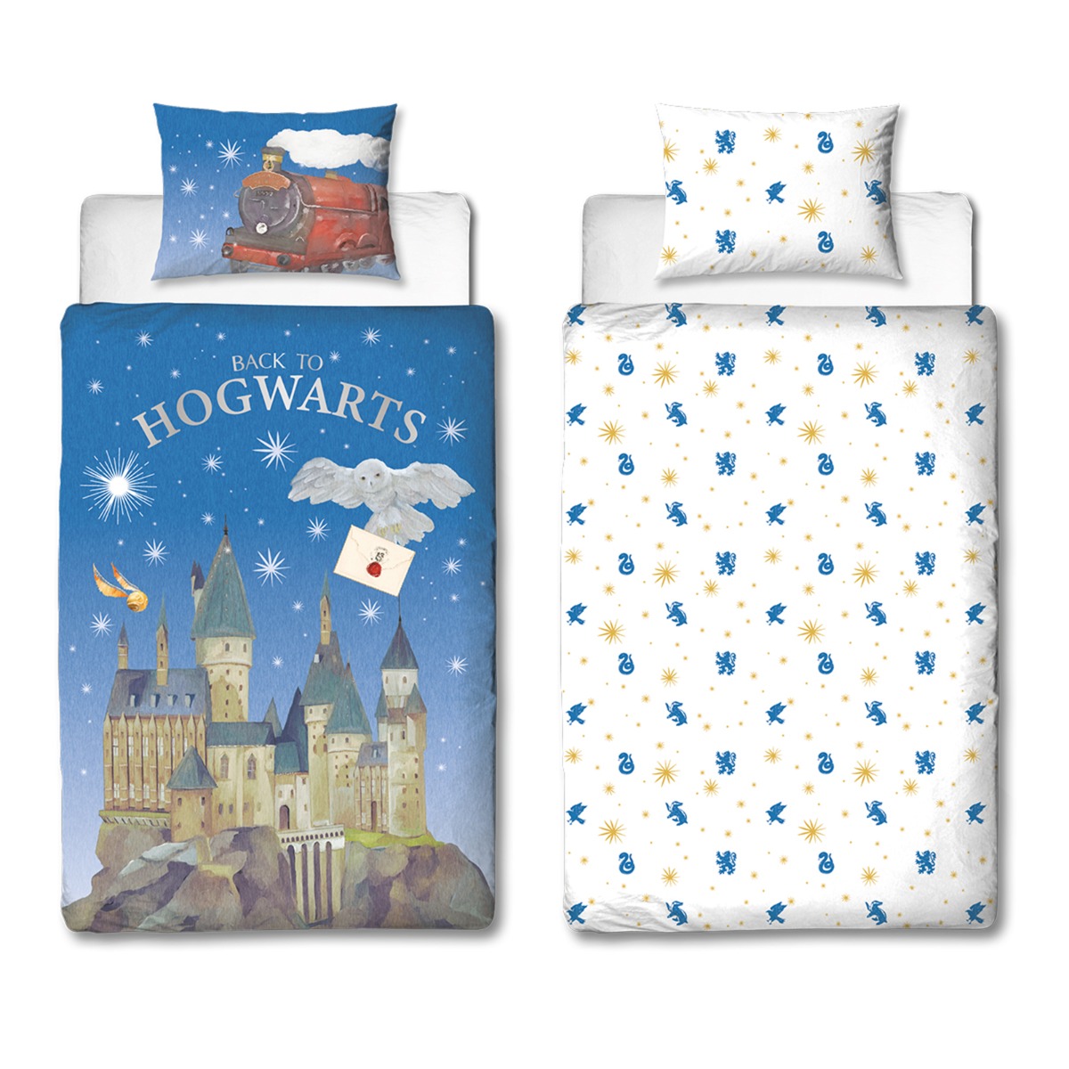 Harry Potter Back to Hogwarts Reversible Duvet Cover Set, Blue/White – Single