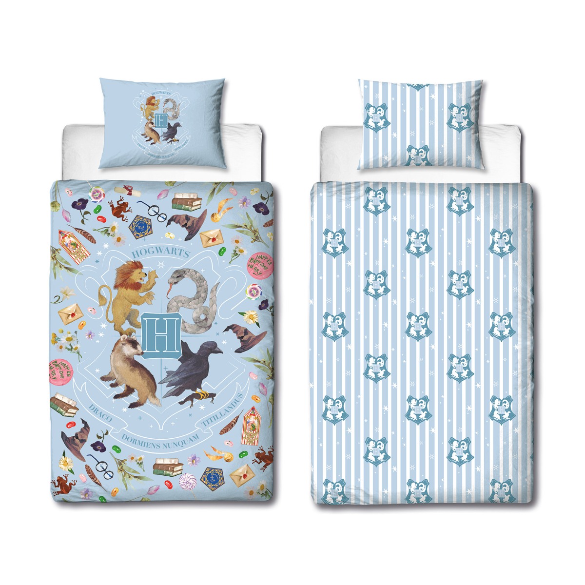 Harry Potter Hogwarts House Symbols Reversible Duvet Set, Blue, Single