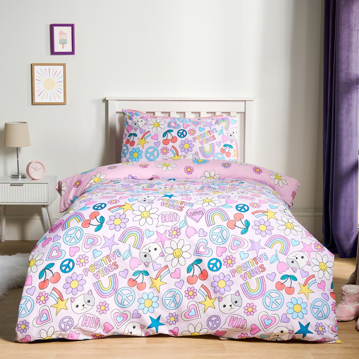 OHS Positive Vibes Duvet Cover Set, Multi – Single