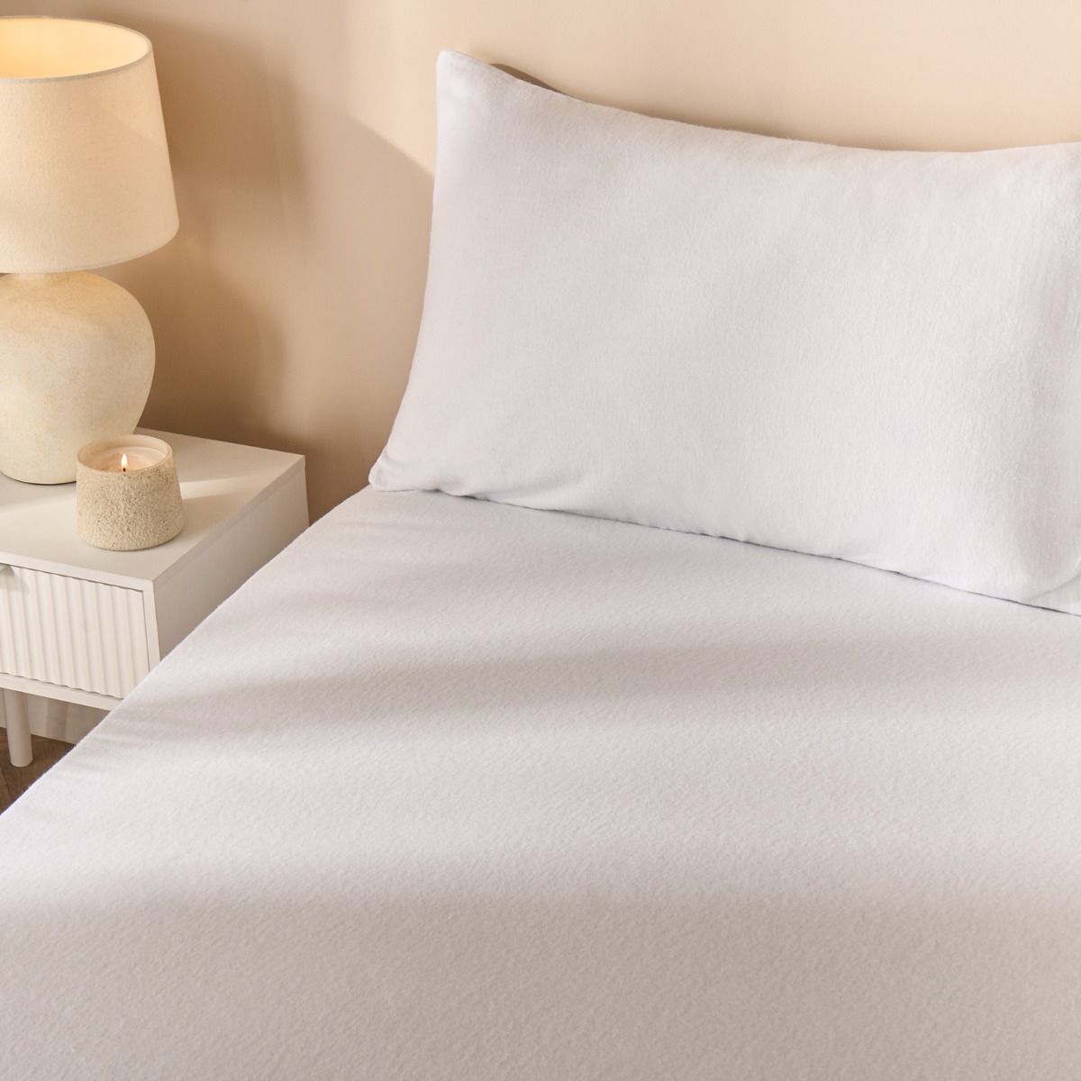 OHS Brushed Cotton Fitted Sheet, White – Double