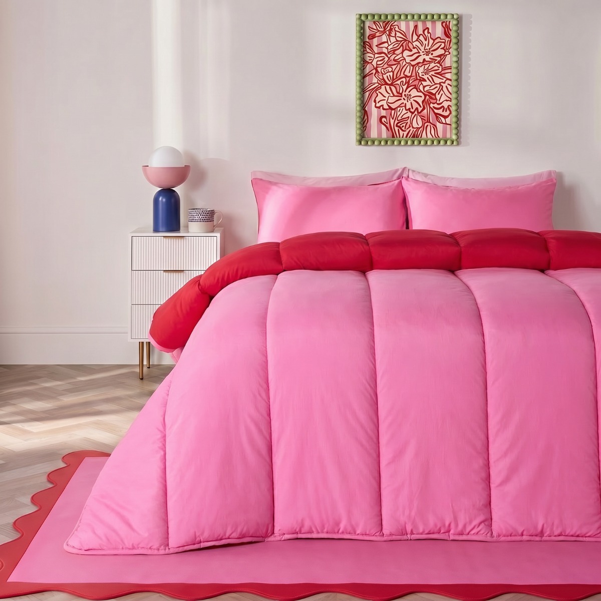 OHS Coverless 10.5 Tog Reversible Duvet Set, Hot Pink/Red – Single