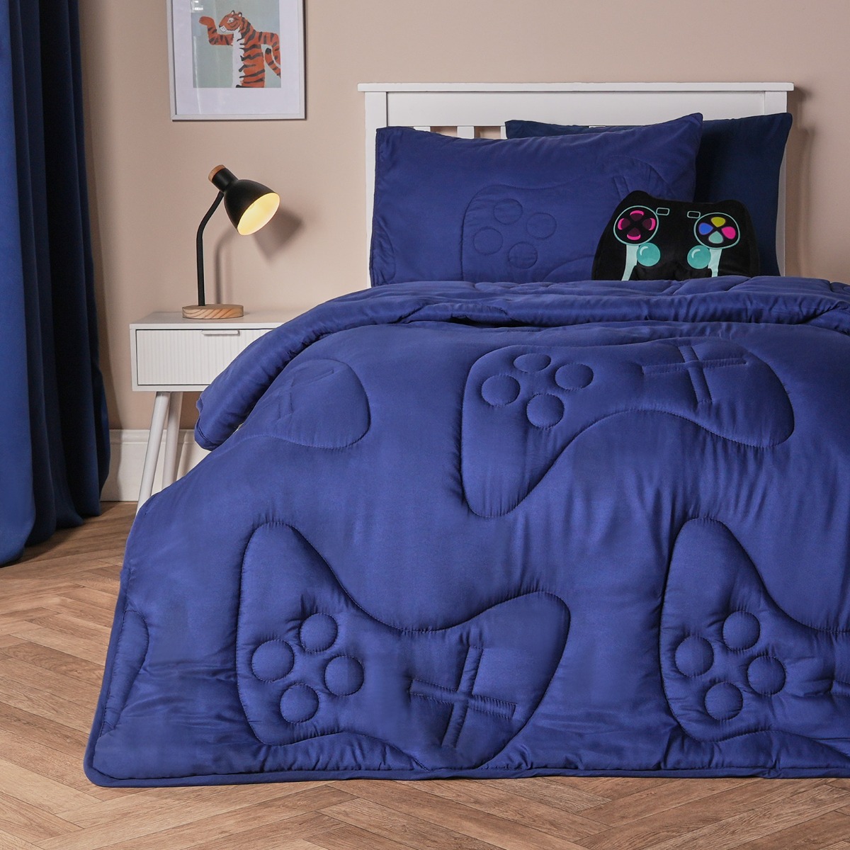 OHS Gaming Quilted Coverless 7.5 Tog Duvet Set, Navy – Double