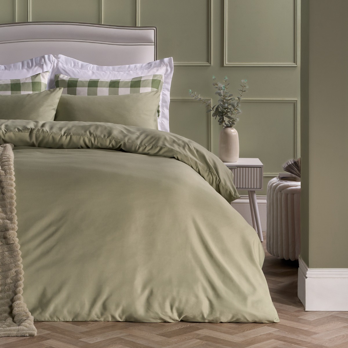 OHS Plain Duvet Cover Set, Sage – Super King