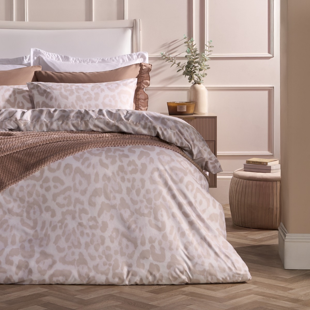 OHS Leopard Print Duvet Cover Set, Stone – Double