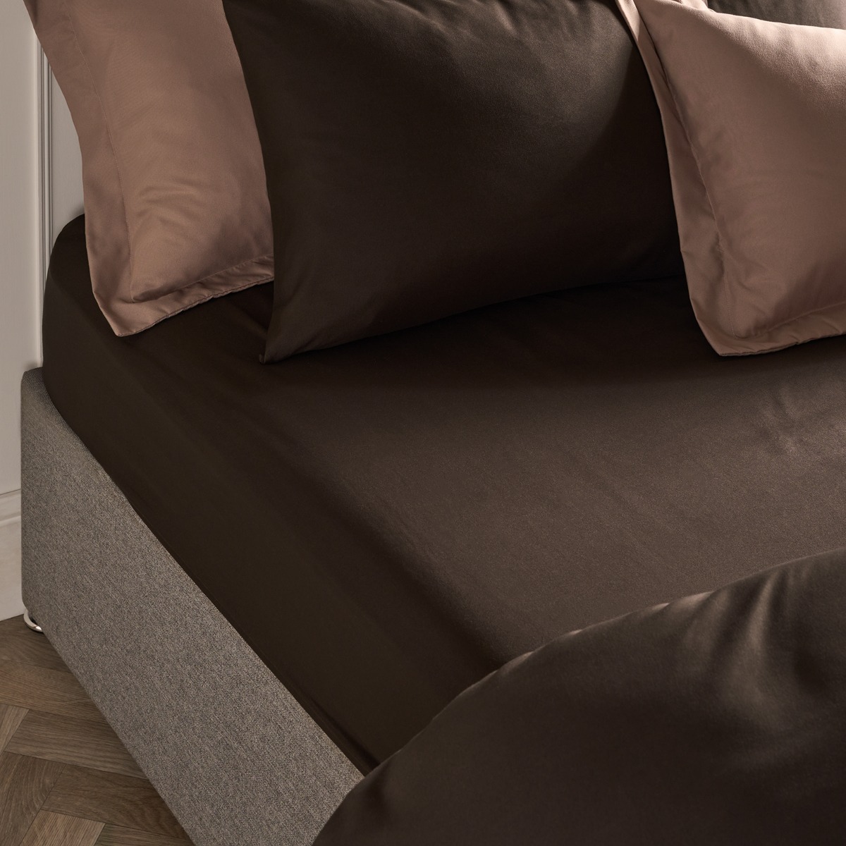 Ohs Plain Dyed Deep Fitted Sheet, Coffee - Super King