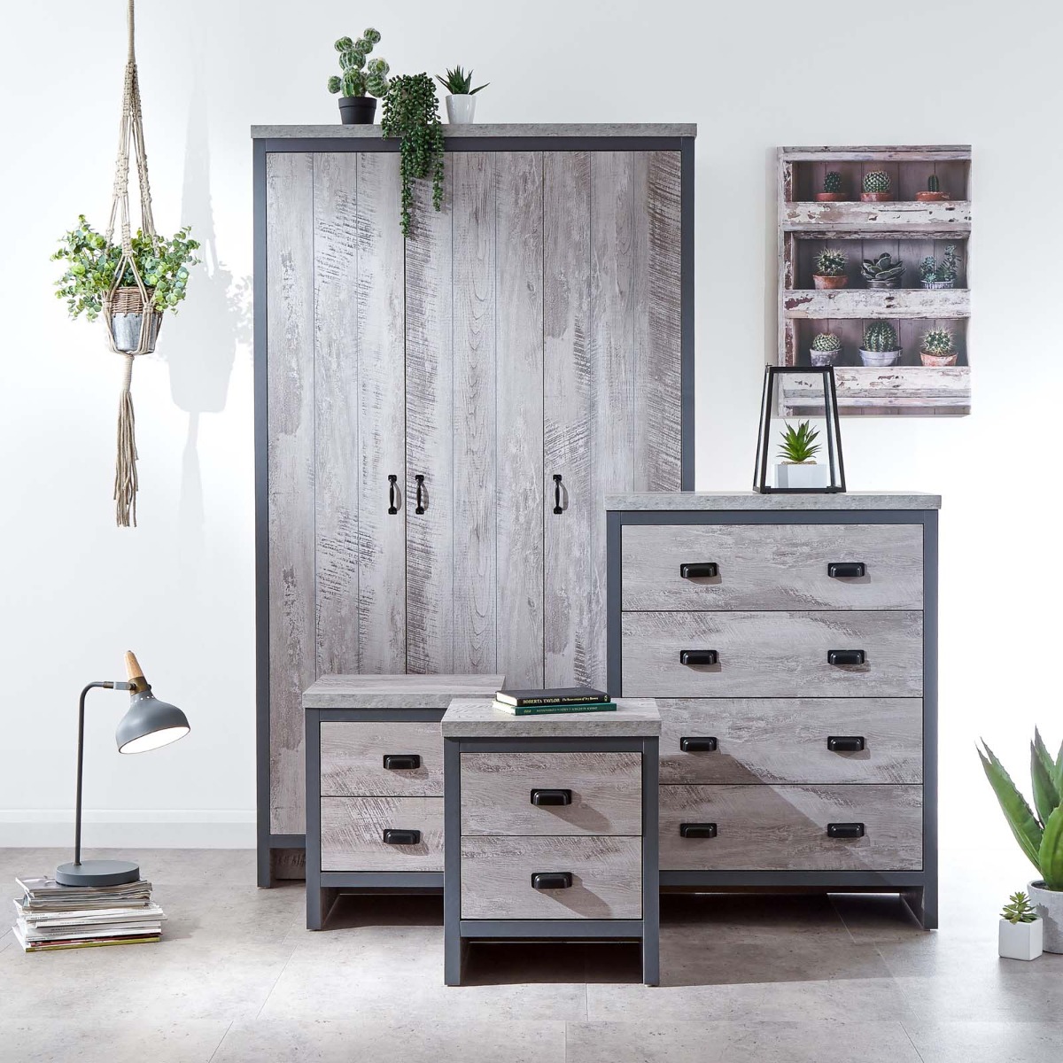 Boston 4 Piece Bedroom Furniture Set – Grey