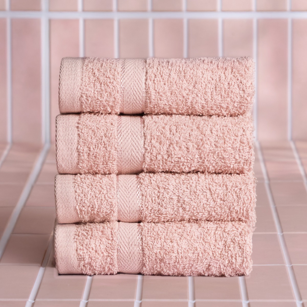 OHS 100% Cotton 4 Pack Face Cloths – Blush Pink