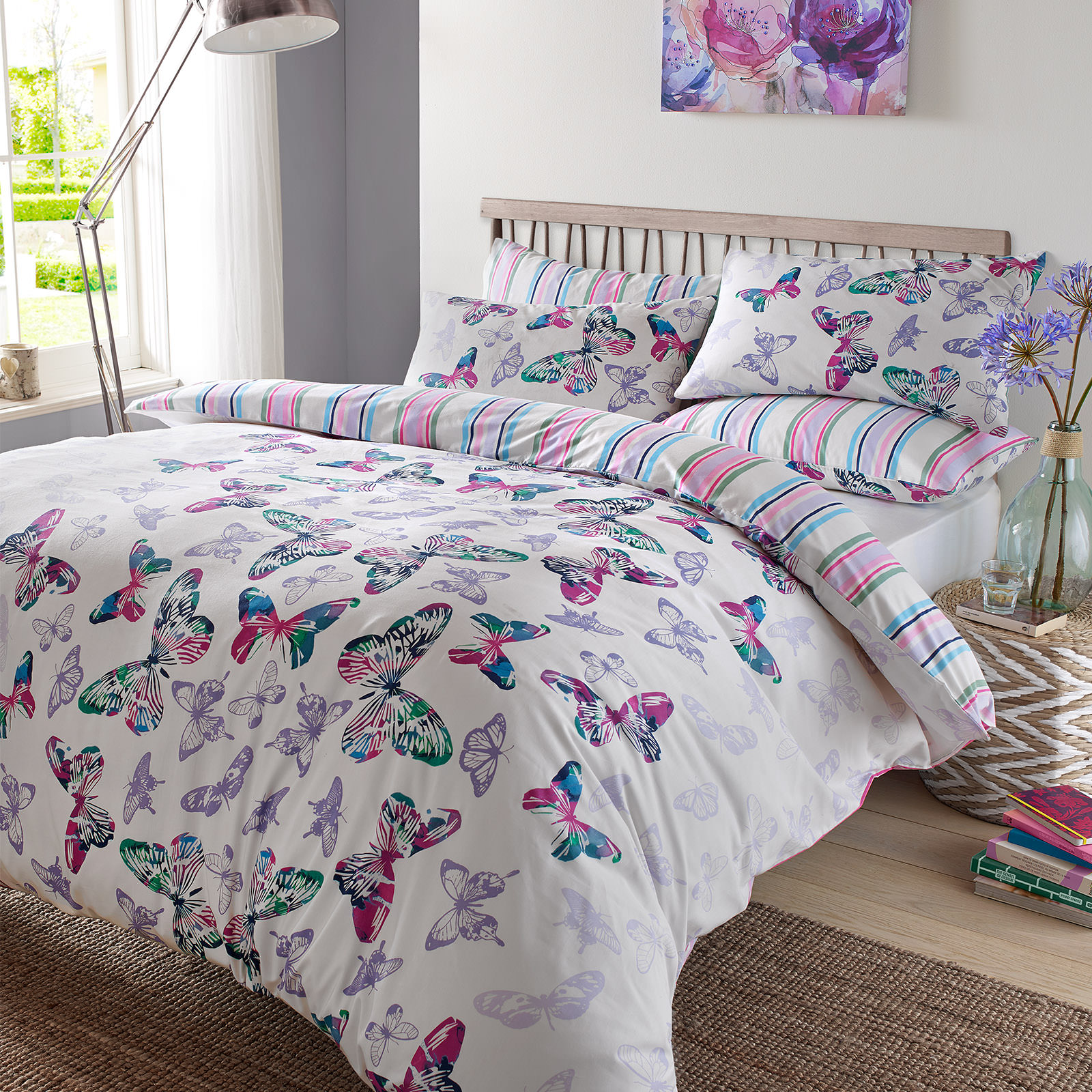 Watercolour Butterfly Duvet Double Cover Set – Multi