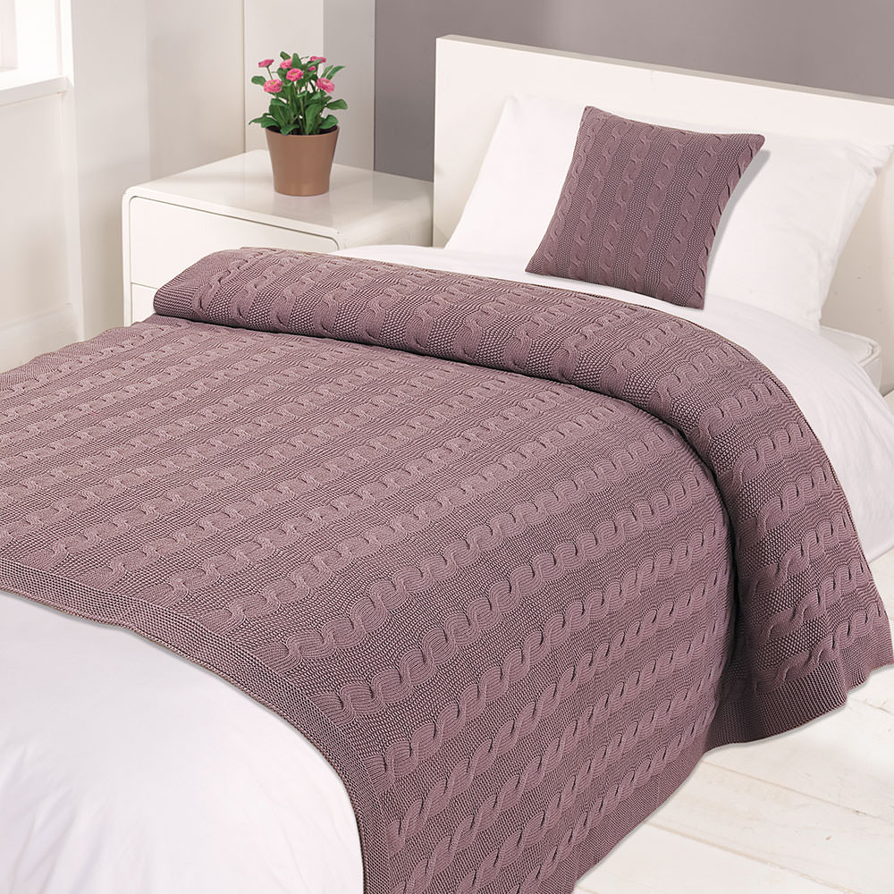 OHS Cable Knit Throw – Muted Heather