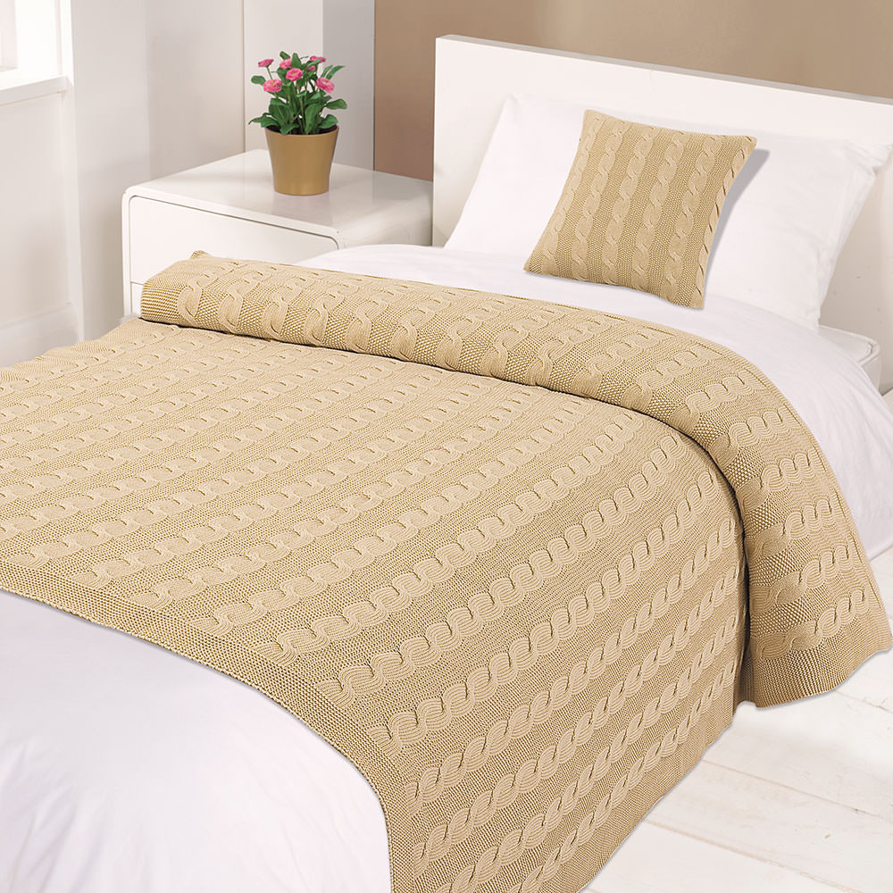 OHS Cable Knit 100% Cotton Throw – Duck Egg