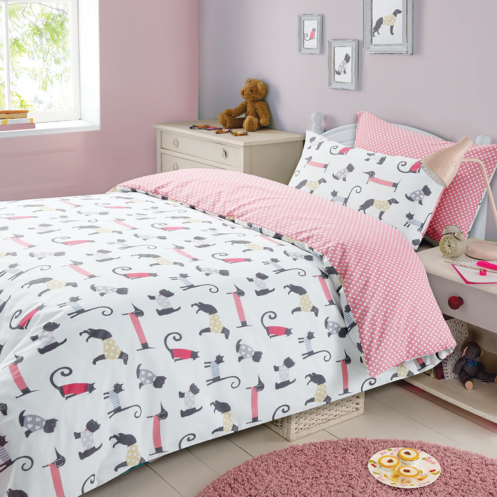 Childrens Duvet Cover with Pillowcase Bedding Set Cat & Dog Spots – Double