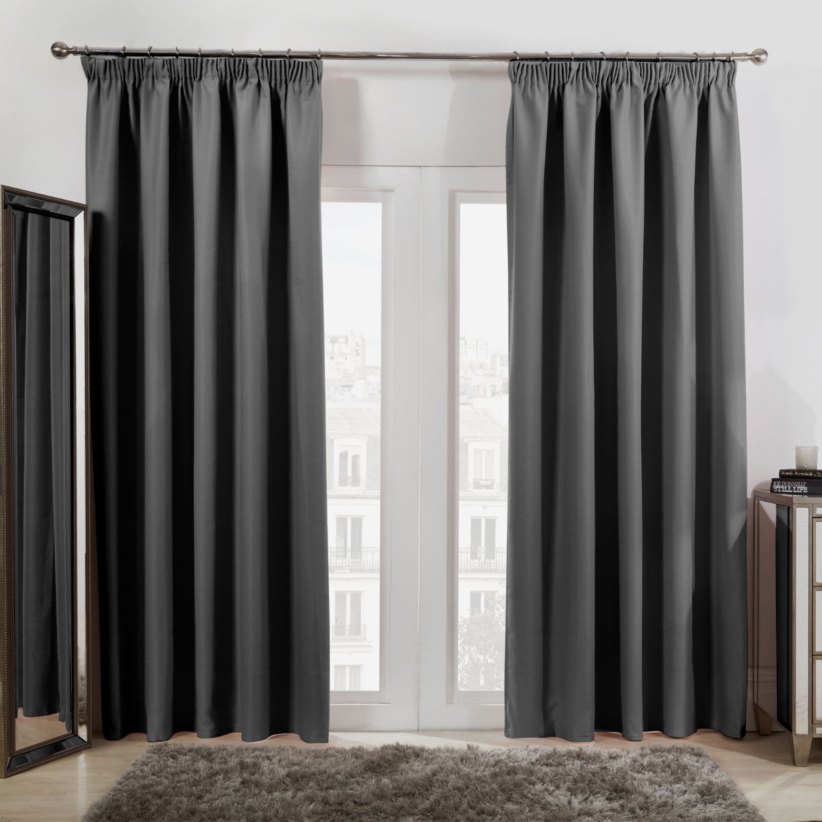 OHS Pencil Pleat Blackout Curtains – Charcoal, 90 x 90″”