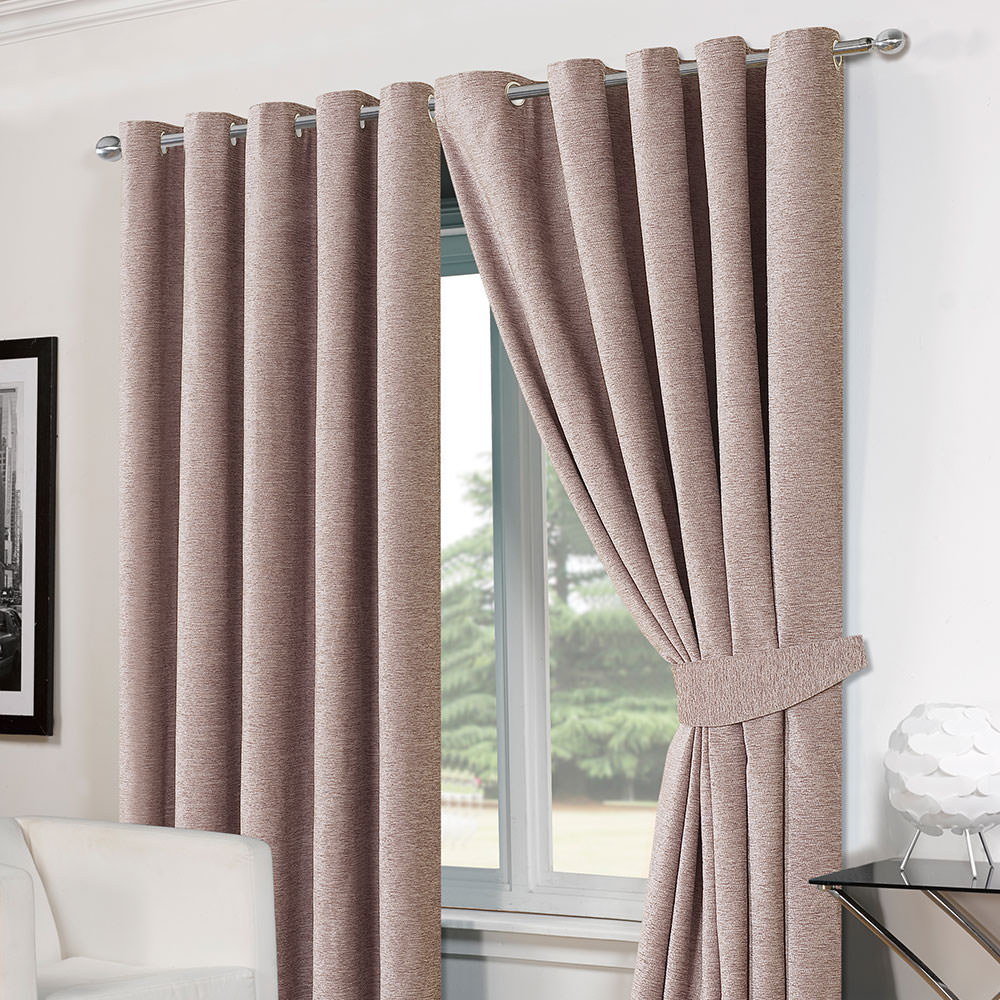 Ring Top Eyelet Chenille Lined Ready Made Curtains 46 x 54″ Heather”