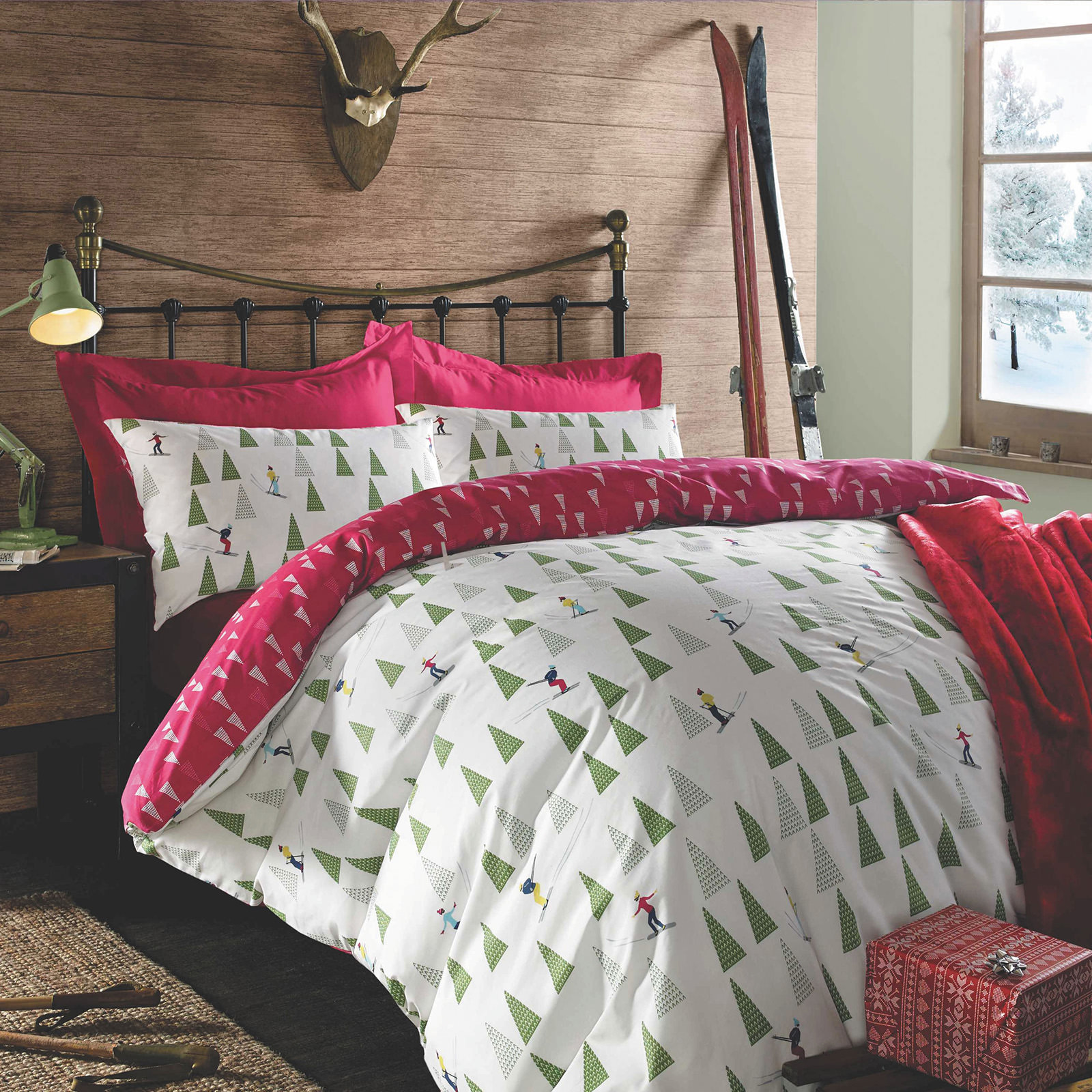Duvet Cover with Pillow Case Bedding Set Christmas Ski – Double