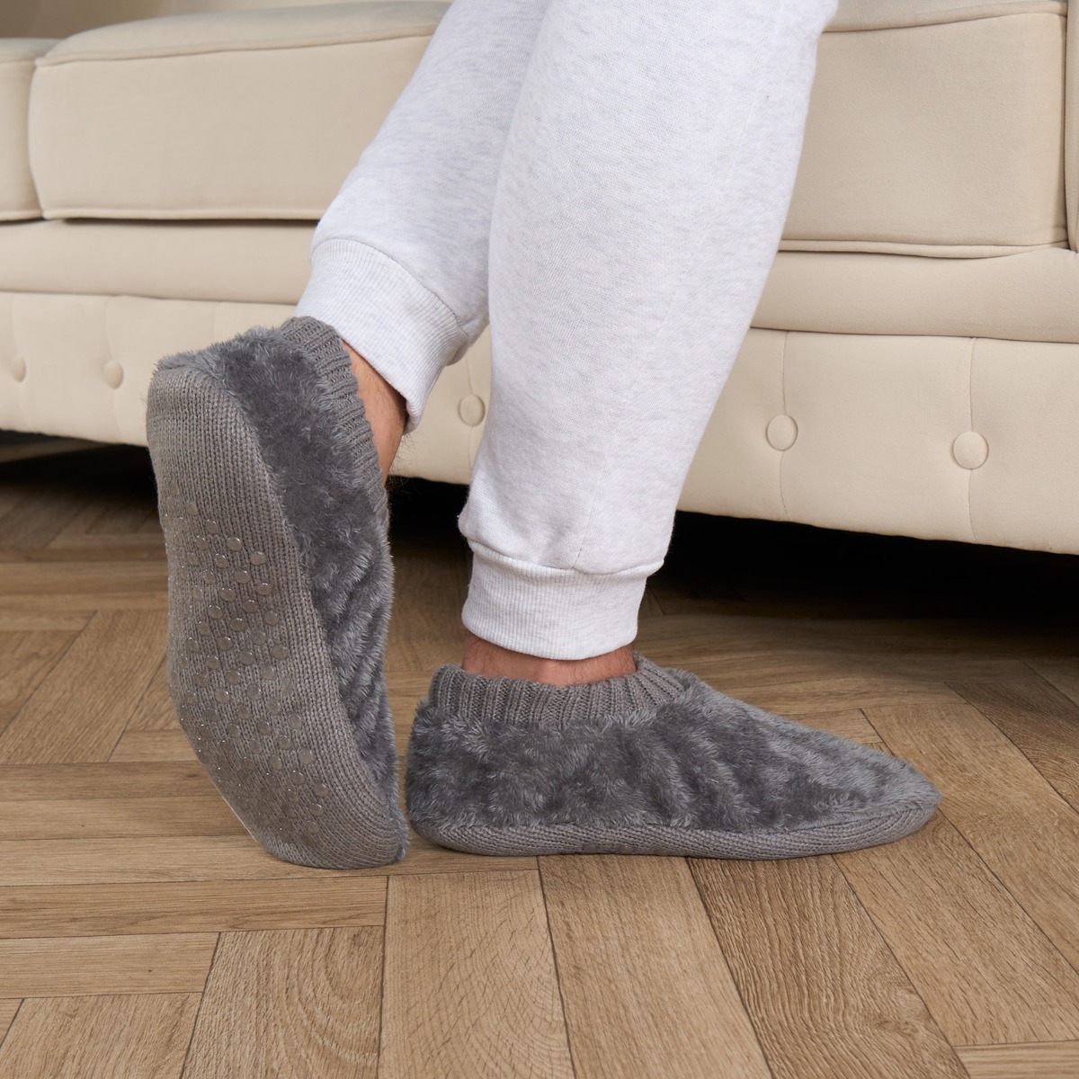 OHS Men’s Teddy Slipper Sock – Charcoal – L/XL