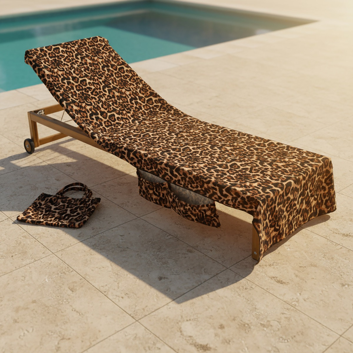 Ohs Leopard Print Beach Towel In A Bag - Natural