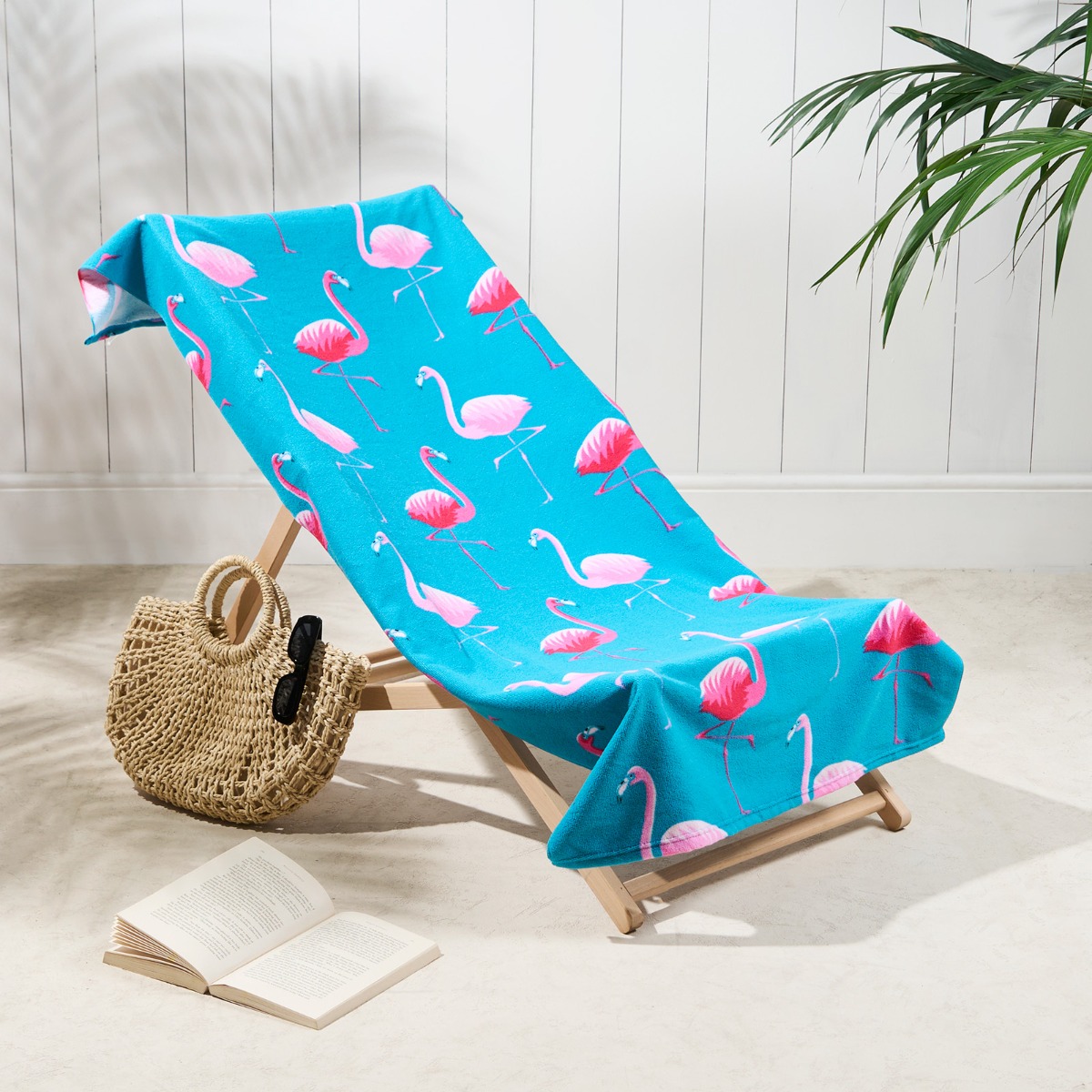 OHS Flamingo Print Beach Towel – Sea Blue