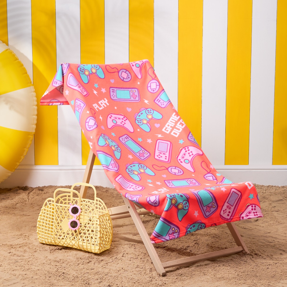 OHS Gaming Print Beach Towel – Neon Coral