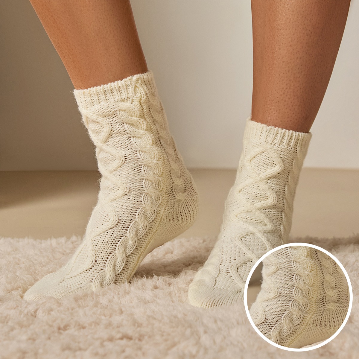 OHS Cable Knit Socks – Cream