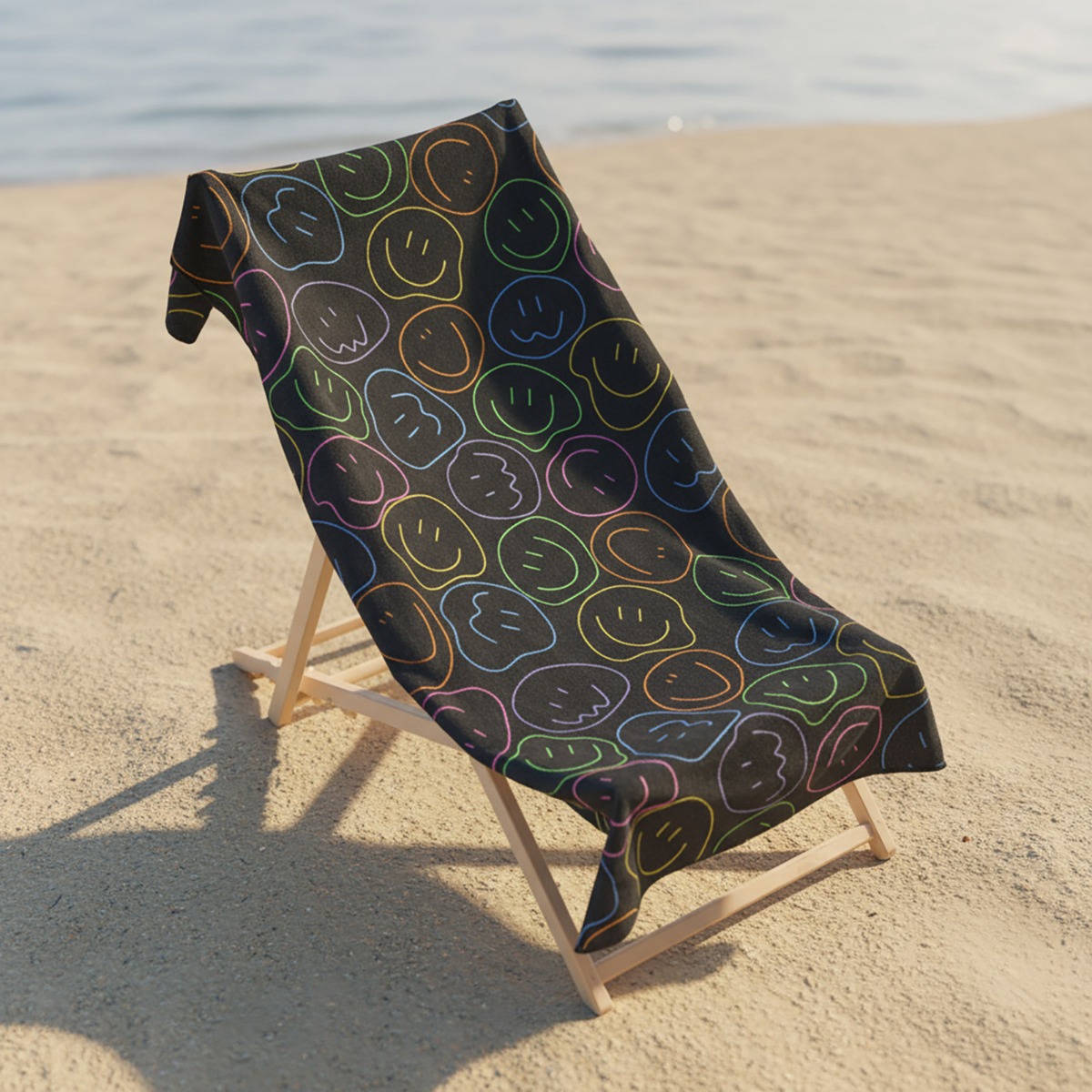 OHS Neon Smiley Beach Towel – Black