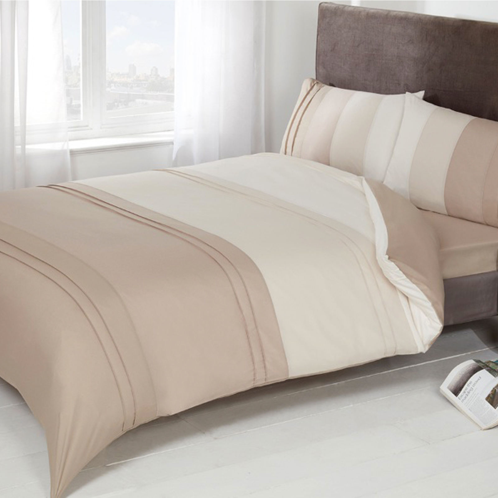 OHS Colour Block Duvet Cover Bedding Set, Mink Cream – Single