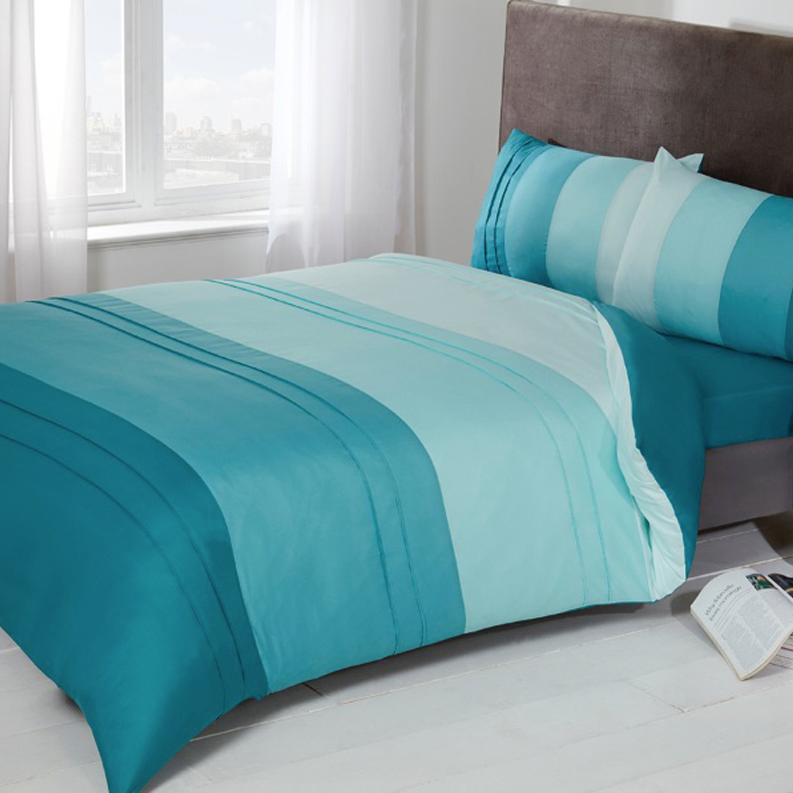 OHS Colour Block Duvet Cover Bedding Set, Duck Egg Blue – Super King