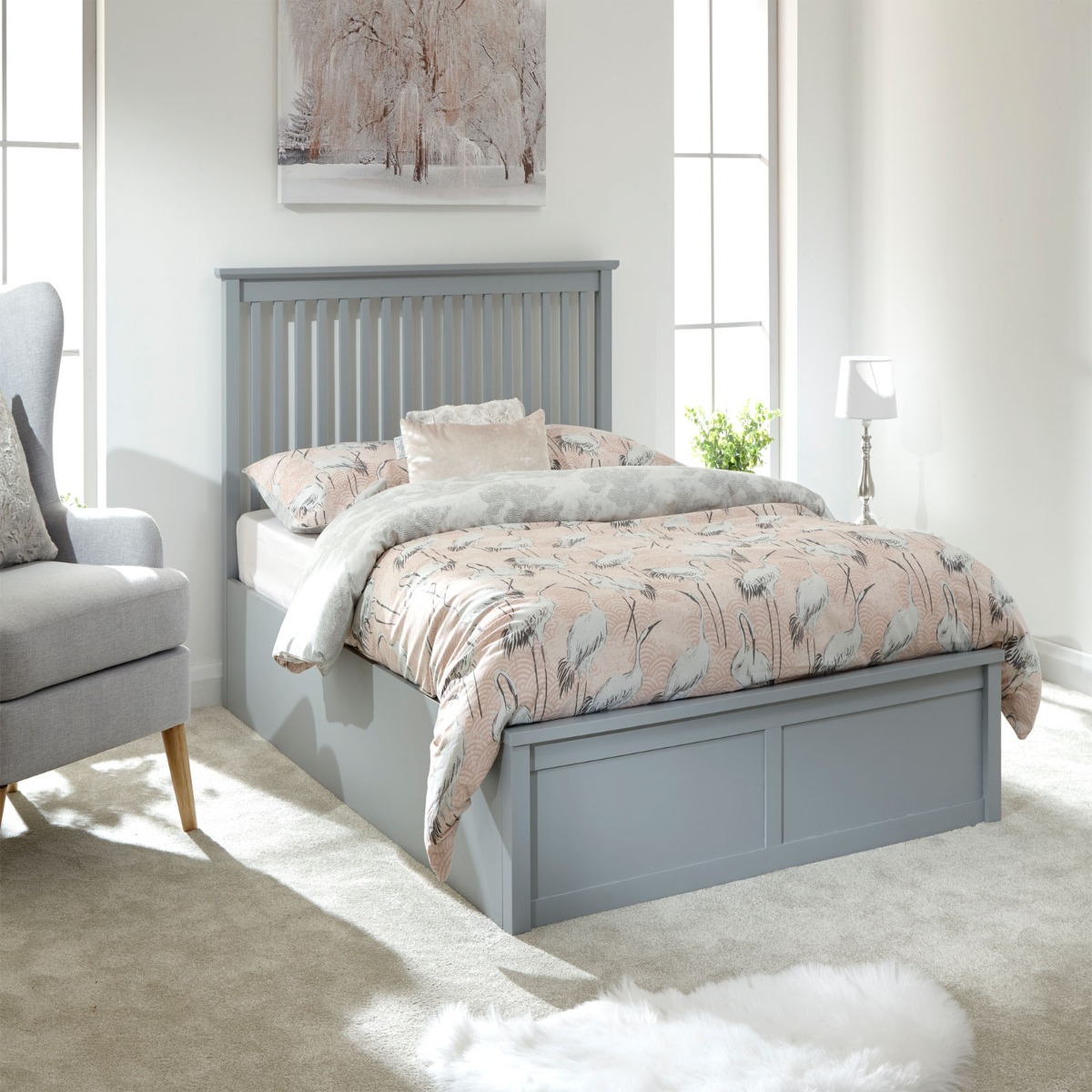 Como Wooden Ottoman Storage Bed, 4ft 6 Double – Grey
