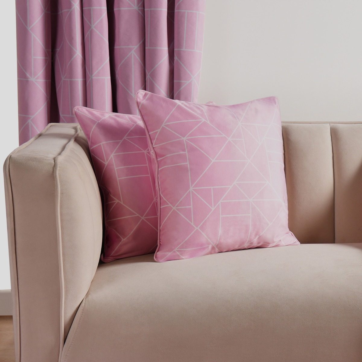OHS Matte Velvet Geometric Print Cushion Covers, Blush – 45 x 45cm