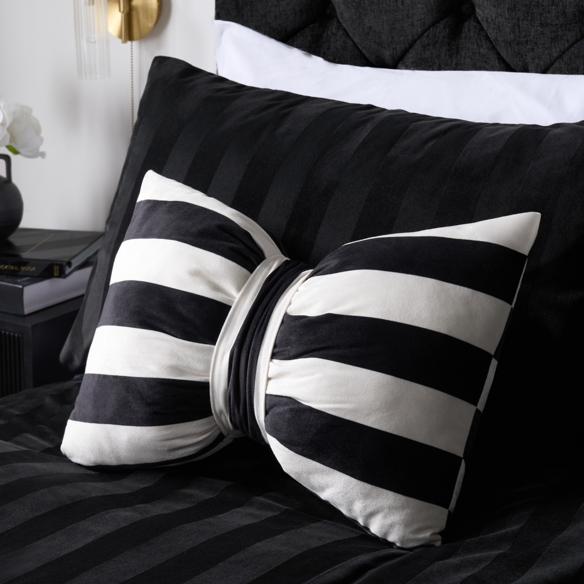 Ohs Striped Bow Shaped Cushion - Monochrome