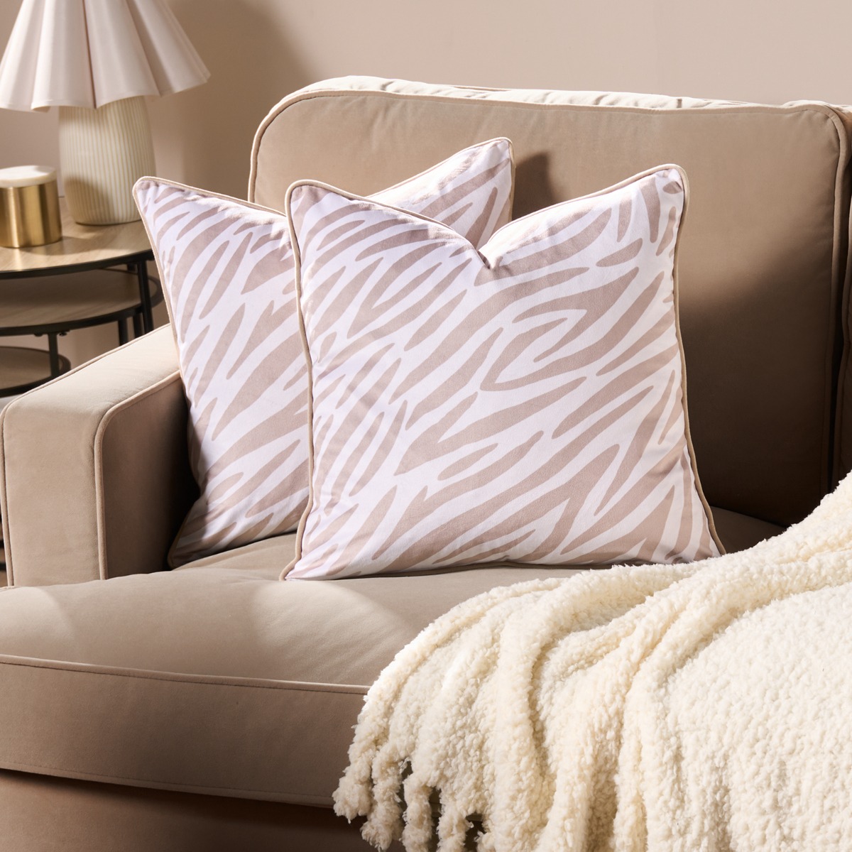 OHS 4 Pack Zebra Print Cushion Covers – Natural