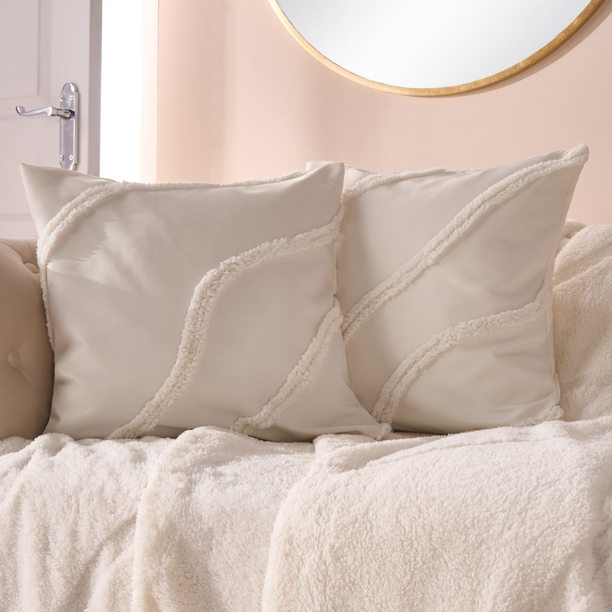 OHS 4 Pack Tufted Contour Cushion Covers with Cushion – Ivory