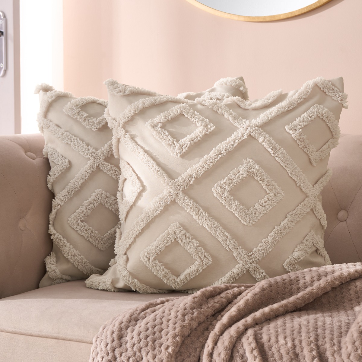 OHS Tufted Geometric Cushion Covers, Stone – 45 x 45cm