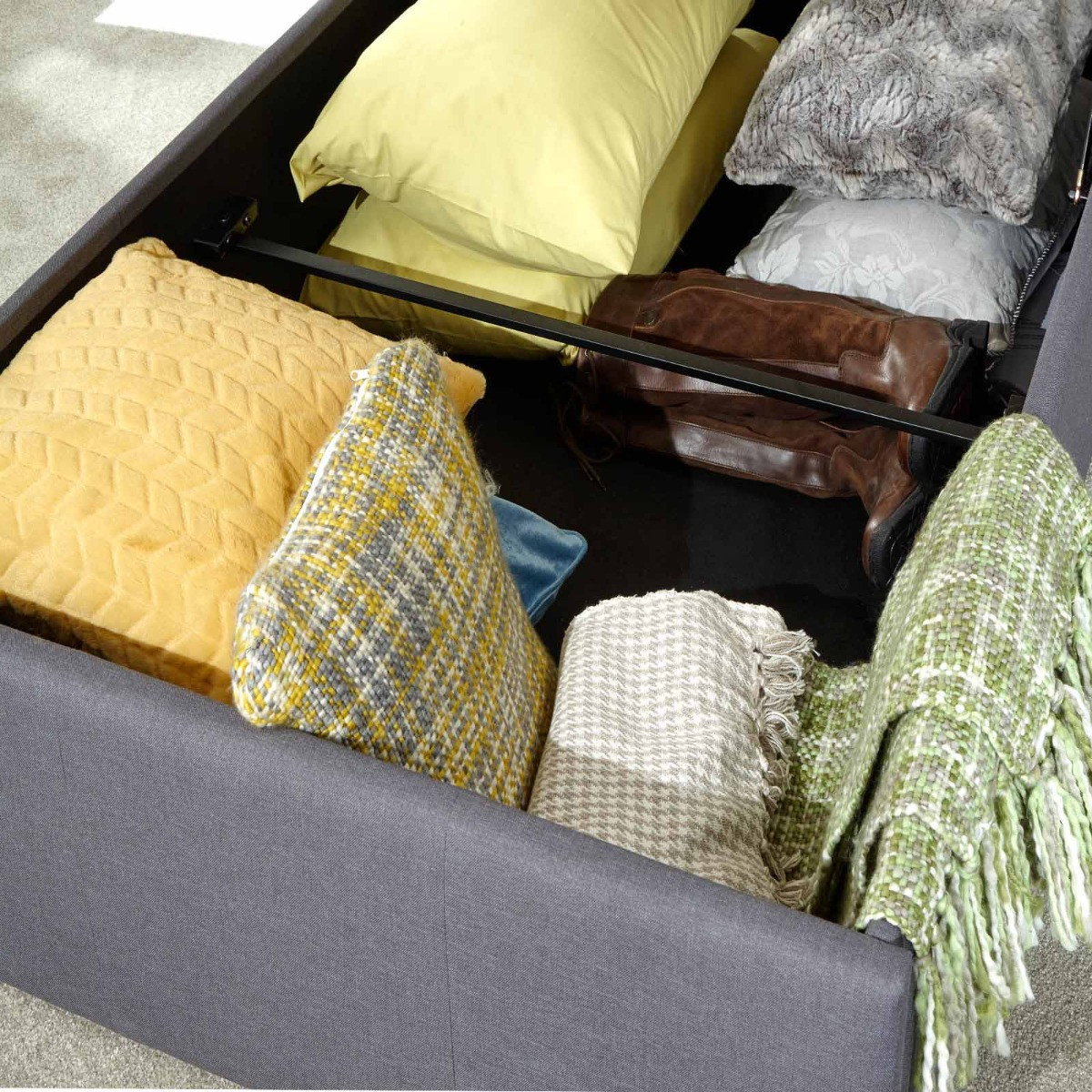 Ascot Upholstered Fabric Ottoman Storage Bed - Grey>
