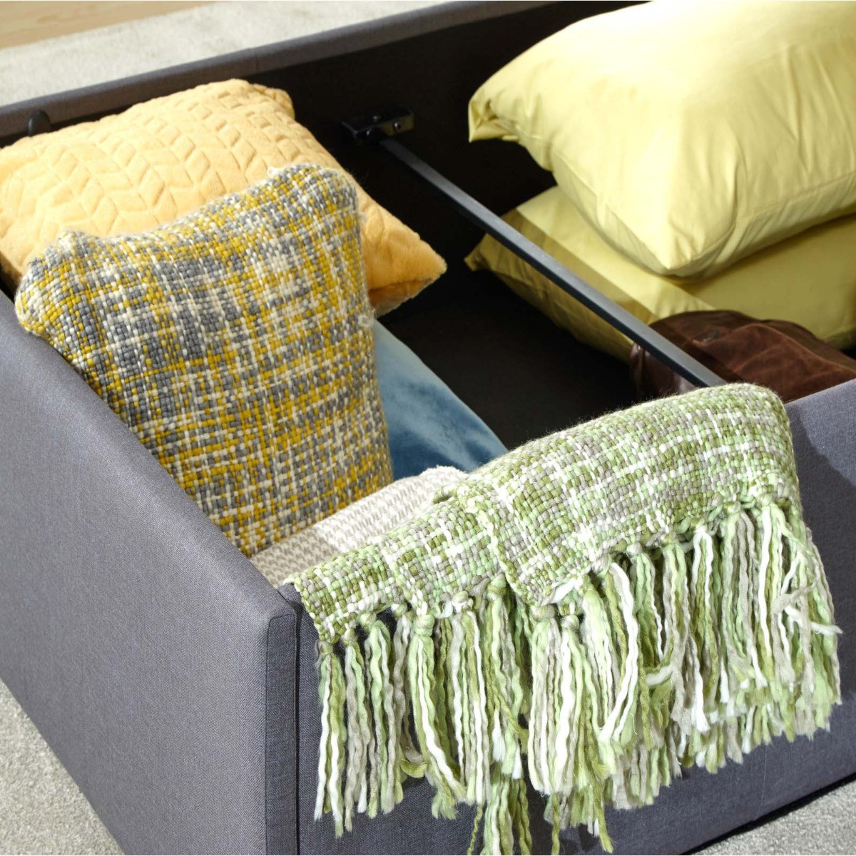 Ascot Upholstered Fabric Ottoman Storage Bed - Grey>