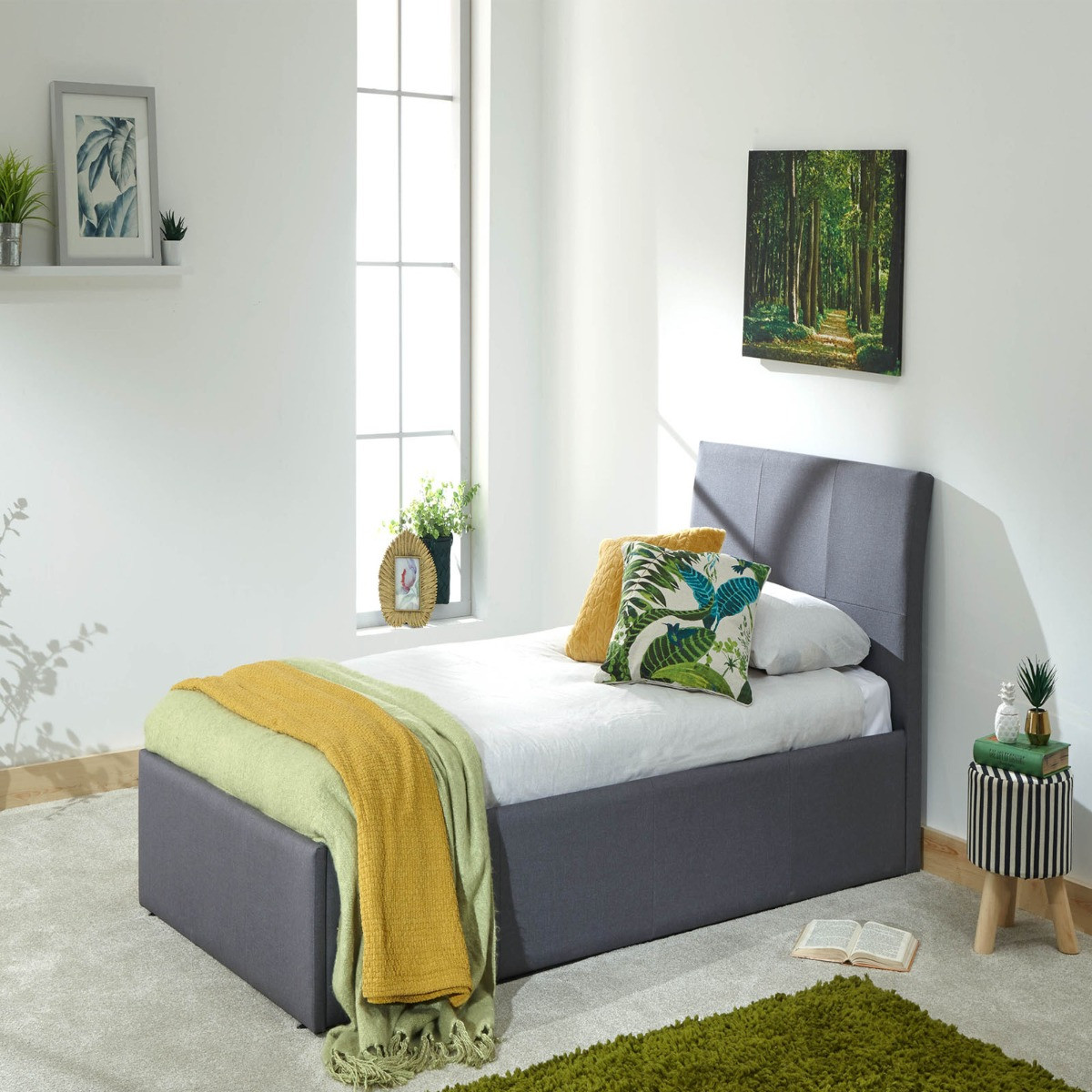 Ascot Upholstered Fabric Ottoman Storage Bed - Grey>