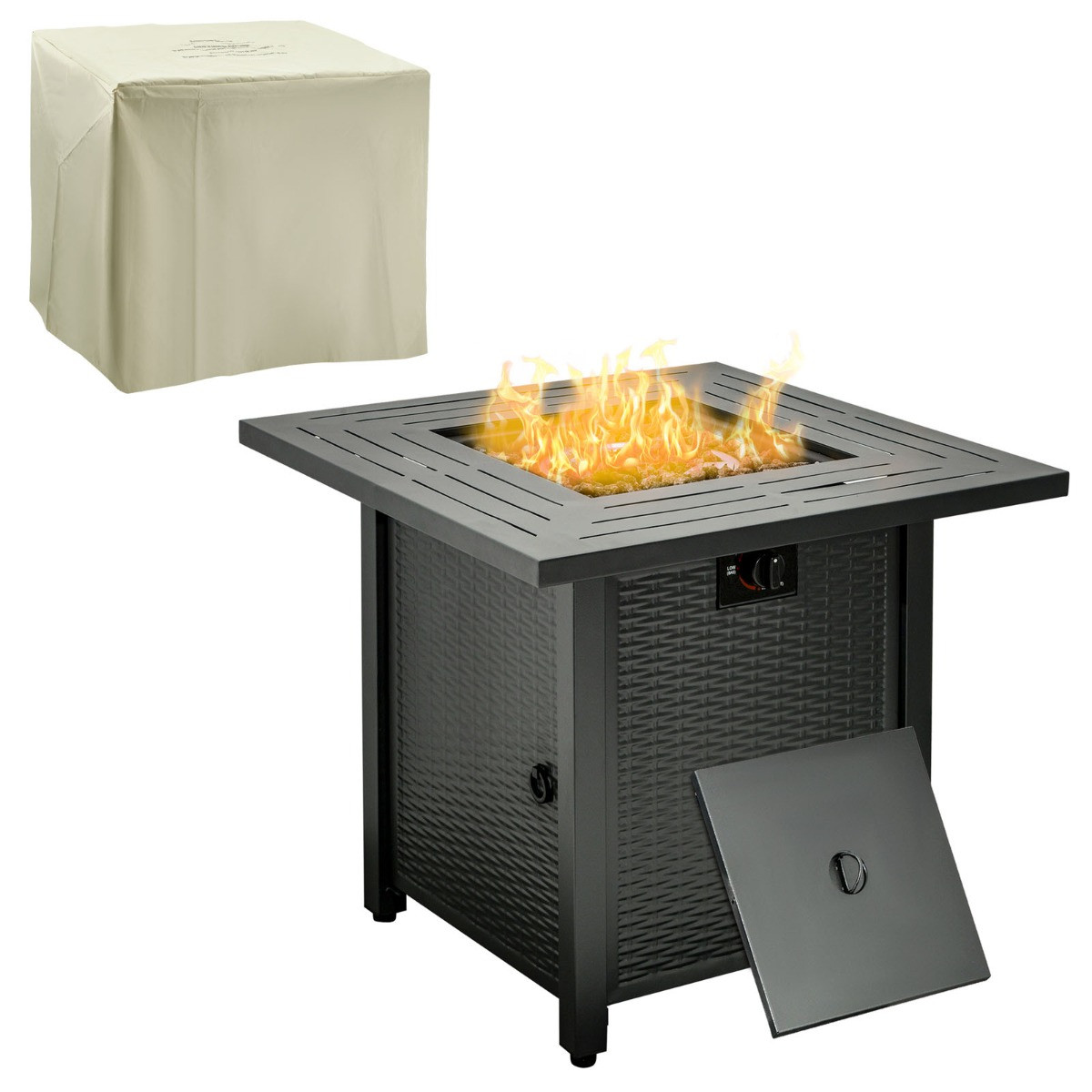 Outsunny Square Propane Gas Fire Pit Table - Black>