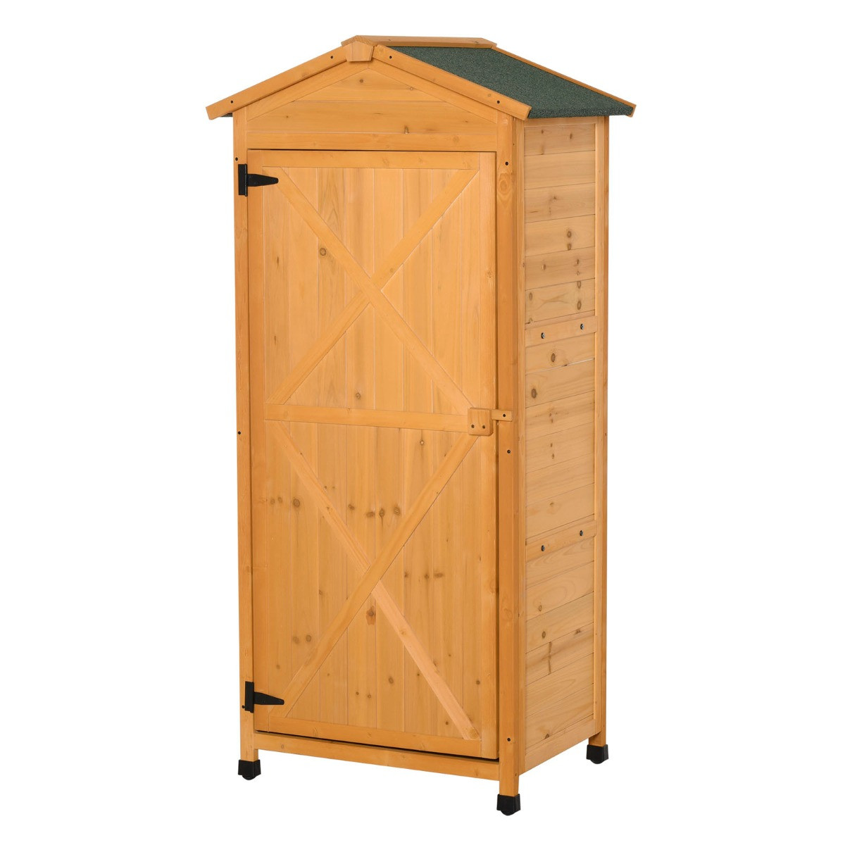Outsunny Wooden Garden Storage Shed Cabinet, Natural Wood - Tall>
