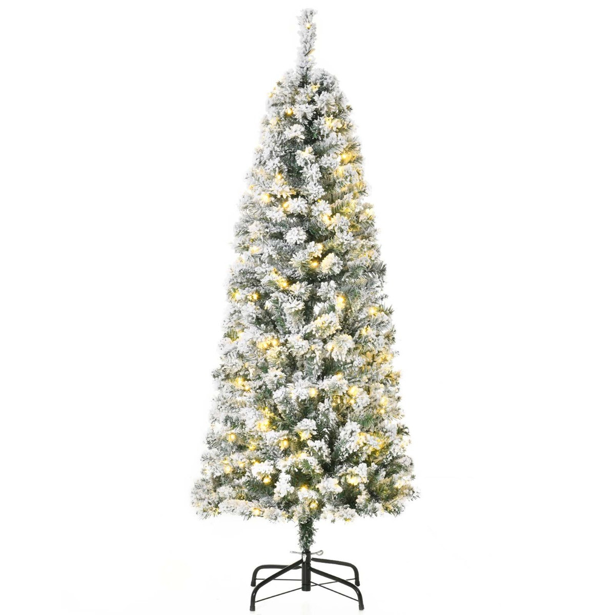 OHS Pre-Lit Artificial Snow Flocked Christmas Tree With Warm LED Lights, Green/White - 5ft>