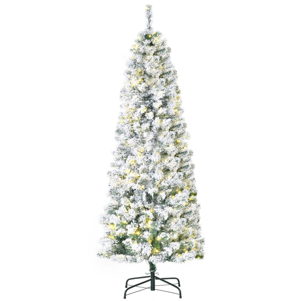 OHS Pre-Lit Artificial Snow Flocked Christmas Tree With Warm LED Lights, Green/White - 6ft>
