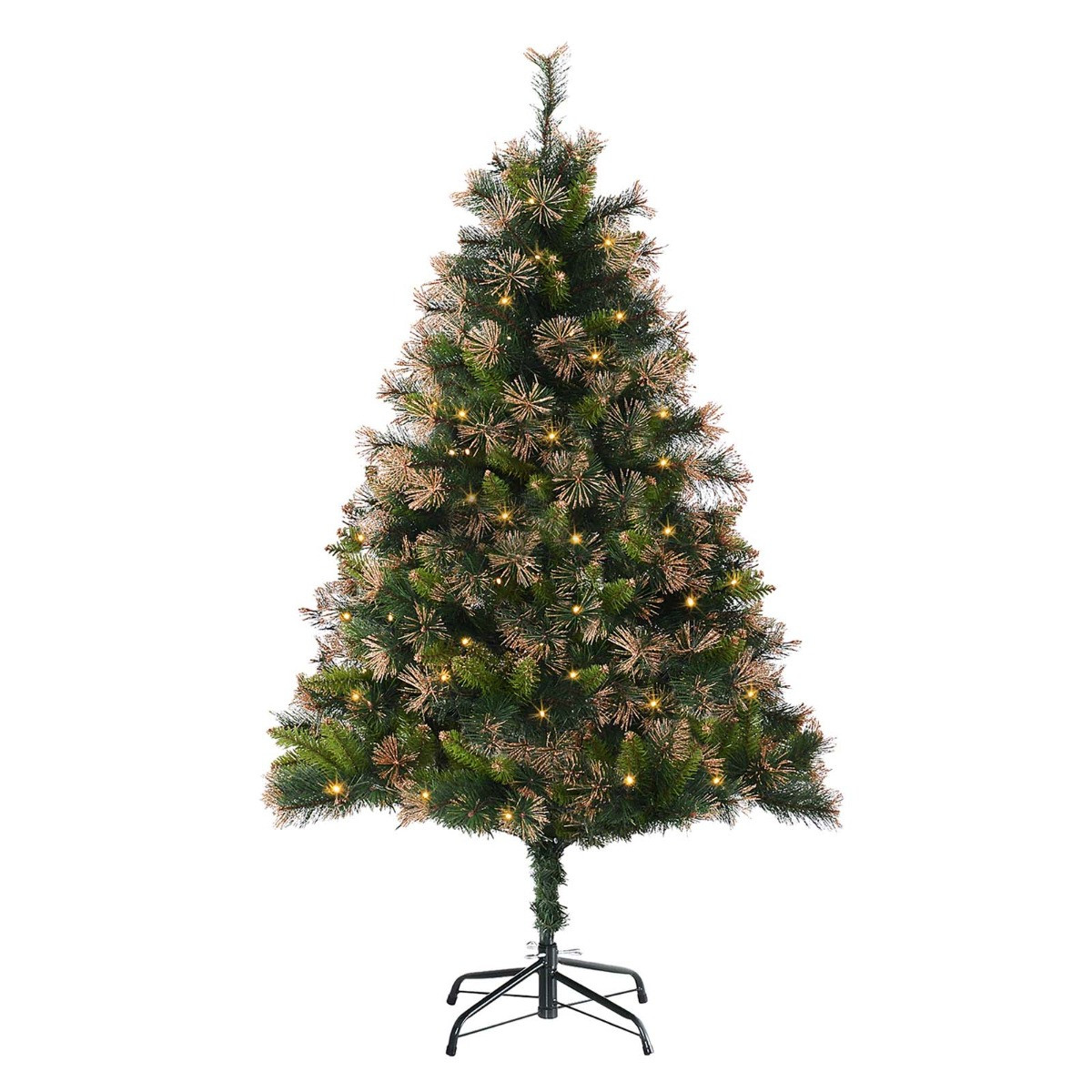 OHS Pre Lit Artificial Christmas Tree With Warm LED Lights, Green With Gold Accents - 5ft>