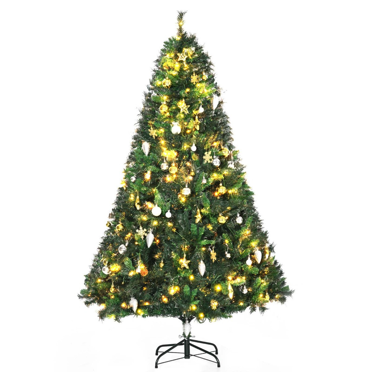 OHS Pre Lit Artificial Christmas Tree With Warm Led Lights, Green - 6ft>