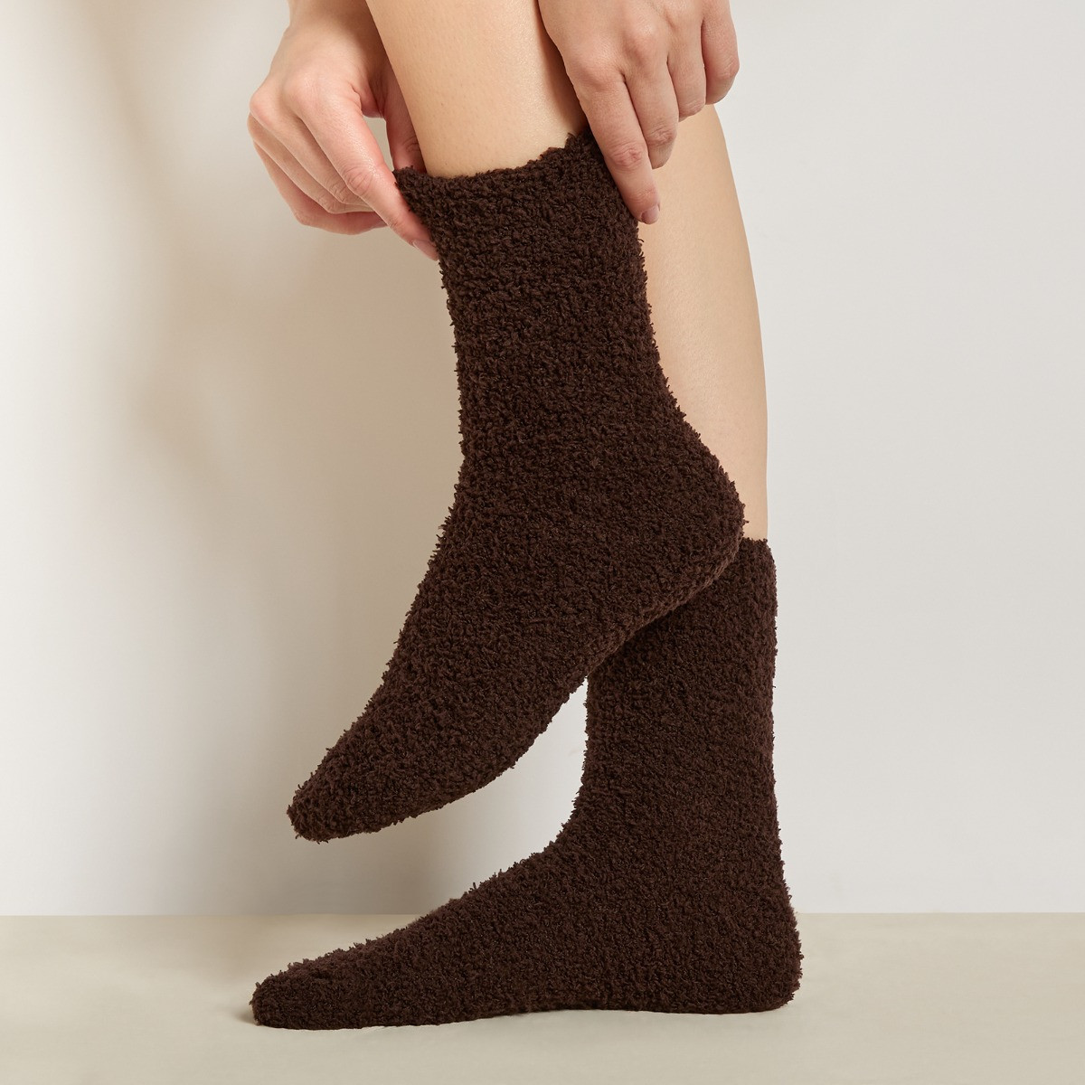 OHS 3 Pack Fluffy Fleece Socks - Burgundy Chocolate Natural>